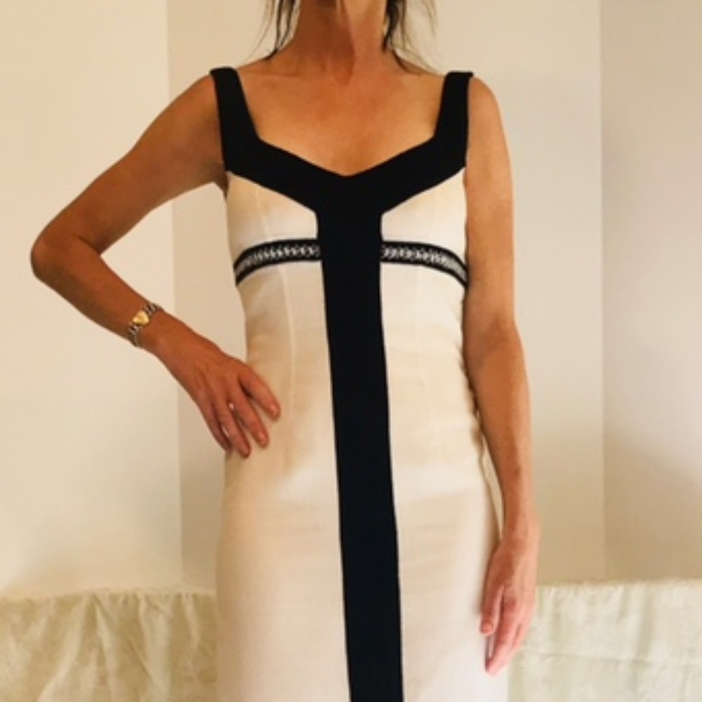 John Paul Ataker Couture ivory/bl sleeveless dress